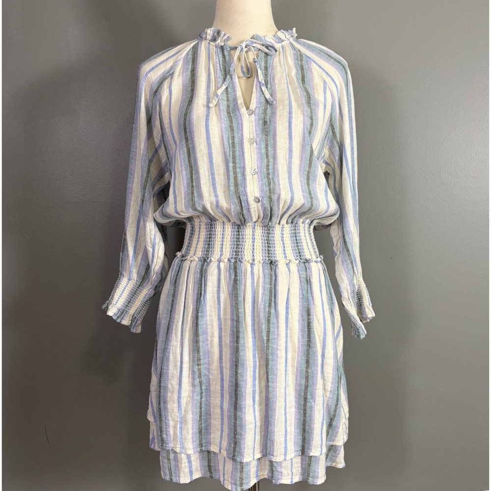 Rails Crystal Catania Stripe Linen Blend Mini Dress XS Ruffle‎ Coquette Breezy